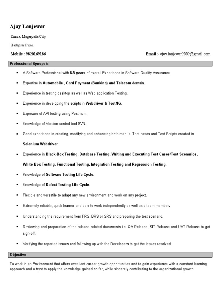 Ajay Lanjewar: Software QA Expert Profile | PDF | Software Testing ...