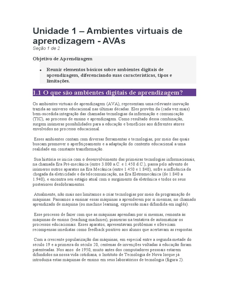 Ambientes Virtuais de Aprendizagem - AVAs | PDF | Aprendizado | Moodle