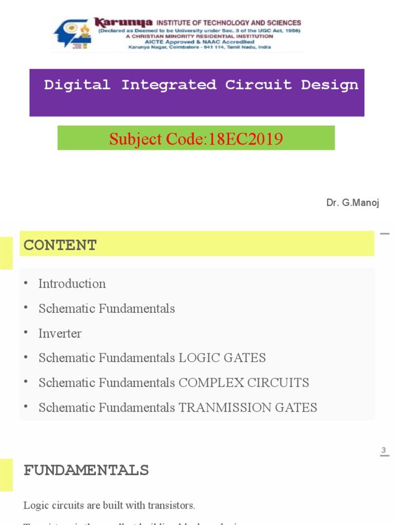 Subject Code18EC2019 Digital Integrated Circuit Design PDF Cmos