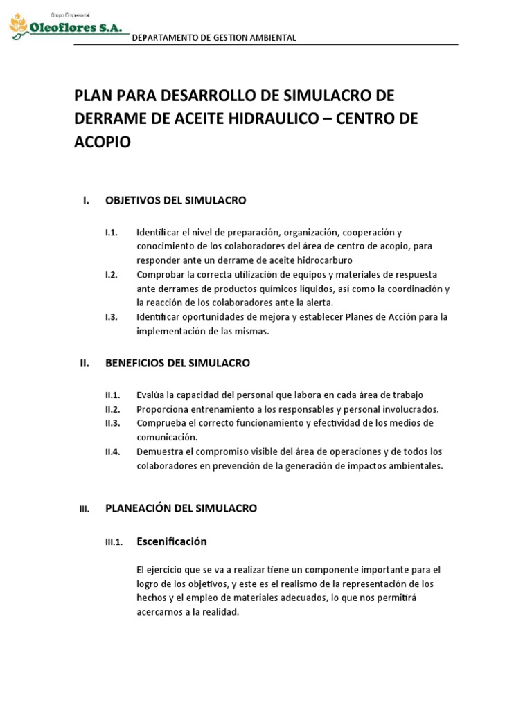 Simulacro de Derrame de Aceite Hidráulico | PDF | Simulación | Petróleo