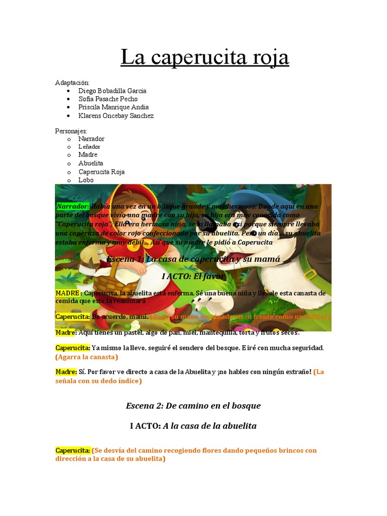 La Caperucita Roja Guión PDF Caperucita Roja Lobos