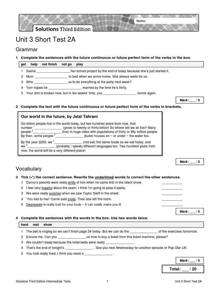 Unit 3 Short Test 2A Answers | PDF | Syntax | Language Mechanics