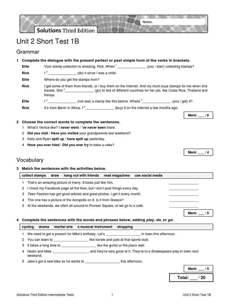 Unit 2 Short Test Overview | PDF | Linguistics | Grammar