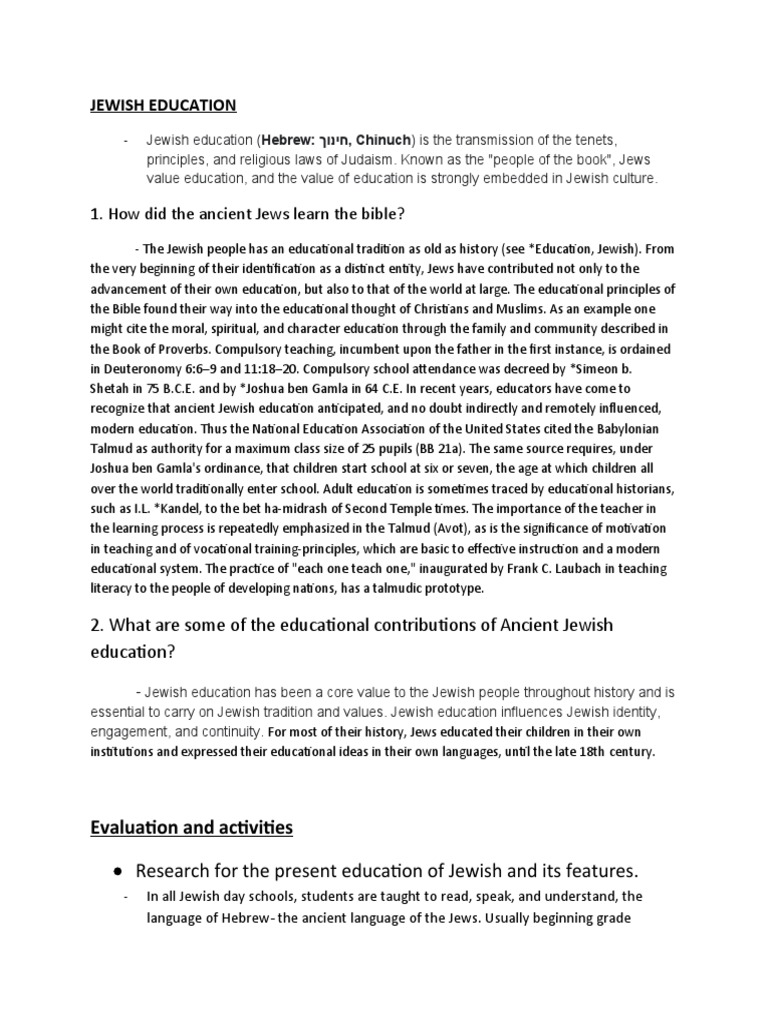 Jewish Education 1 How Did The Ancient Jews Learn The Bible Pdf