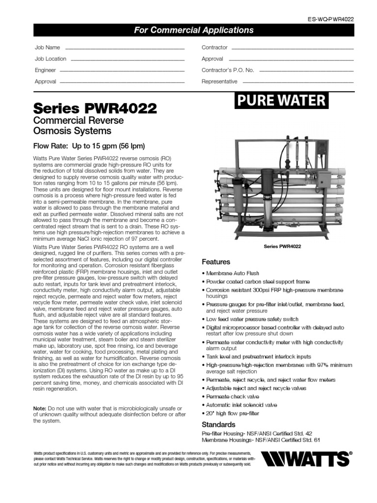 Es WQ PWR4022 | PDF | Membrane | Purified Water