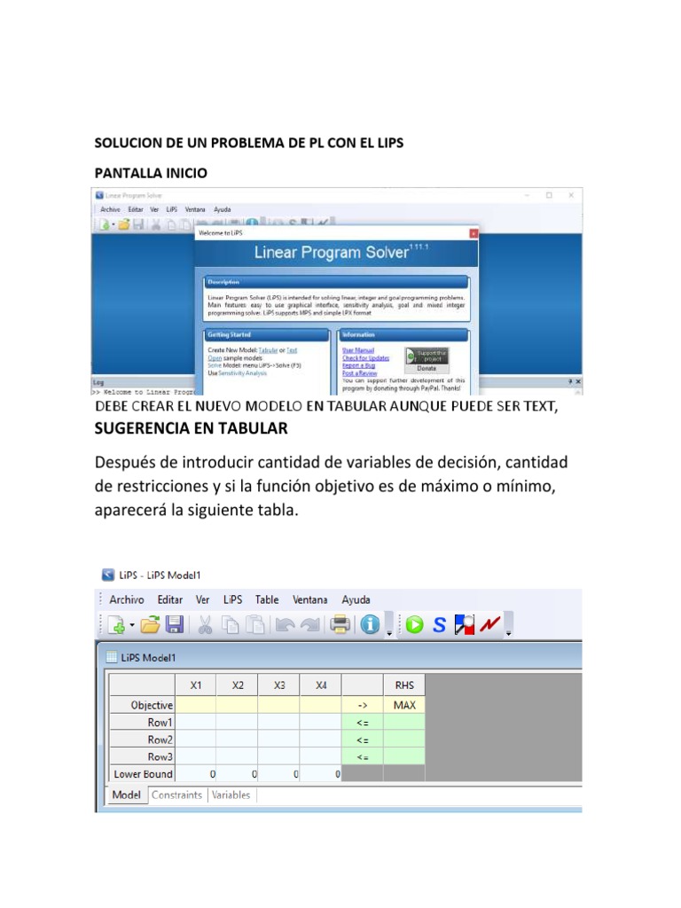 Solución de PL con LiPS | PDF | Matemáticas Aplicadas | Matemáticas