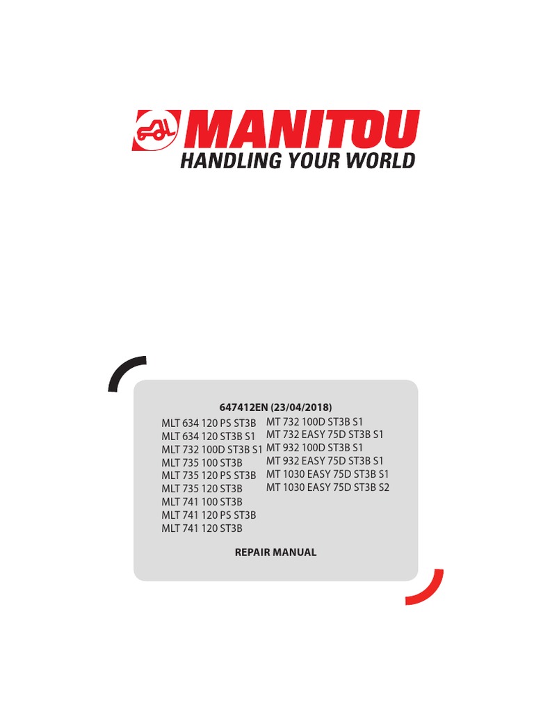 Manitou Telehandler MTL 634-1030 Repair Manual - 647412, PDF, Transmission (Mechanics)