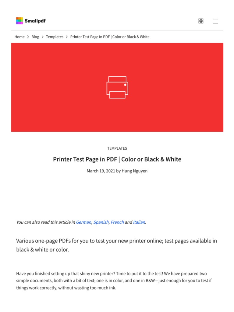 Printer Test Page in PDF Color or Black & White PDF Printer