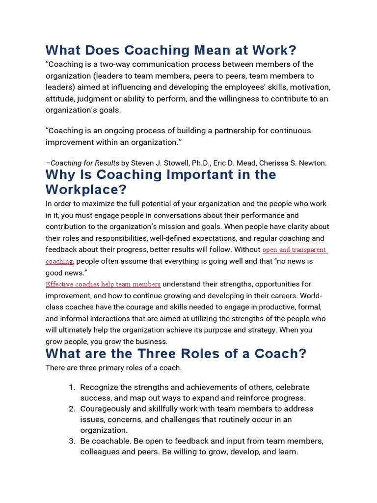 What Does Coaching Mean at Work PDF Leadership Goal