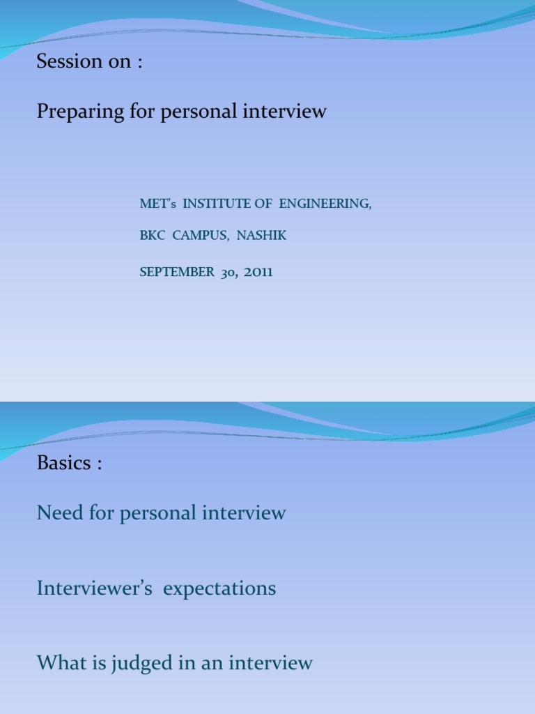 Session On Preparing For Personal Interview Met S Institute Of
