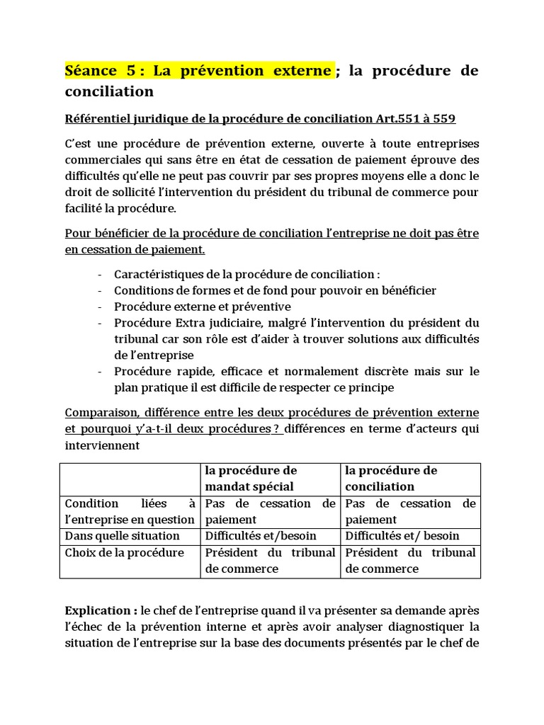 Procédure de Conciliation en Entreprise | PDF | Droit