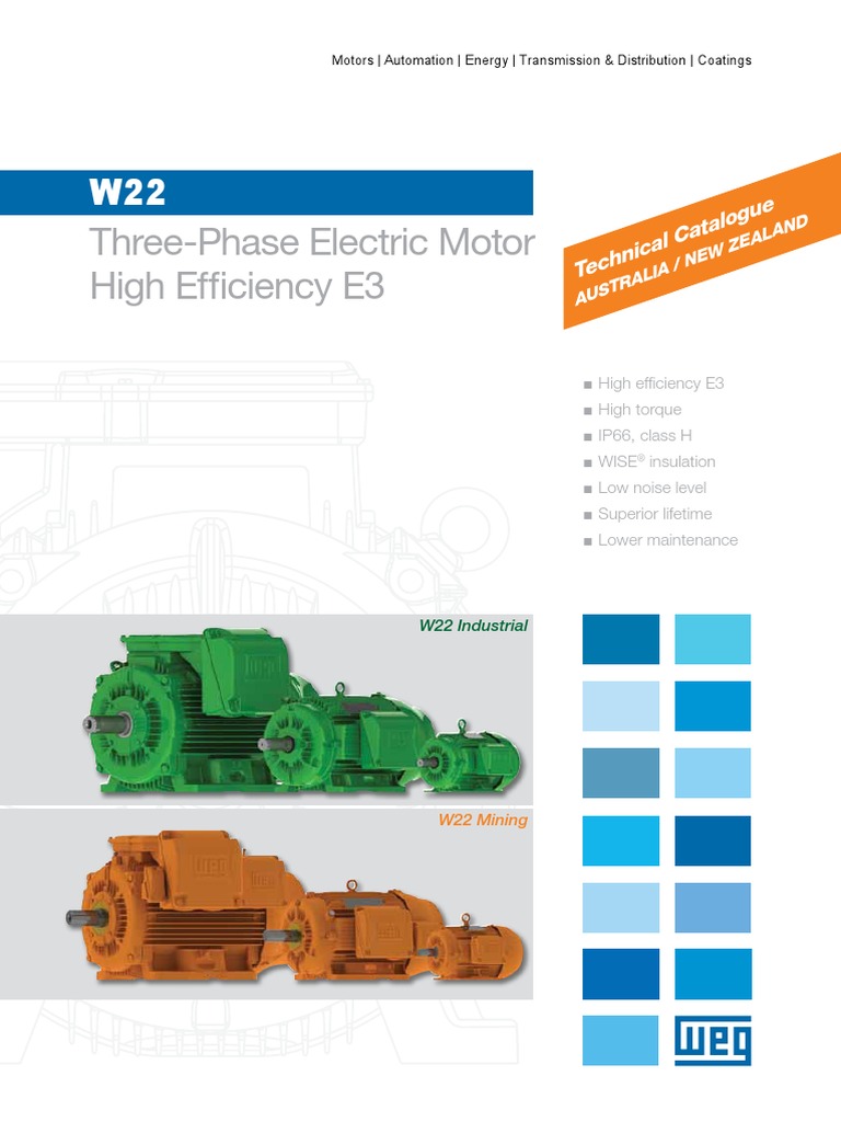 WEG w22 Three Phase Electric Motor High Efficiency E3 50025541 Brochure ...
