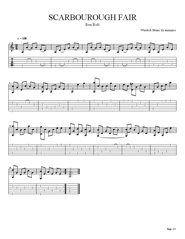 Scarborough Fair Ben Bolt Tab Pdf