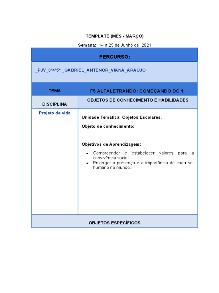 Plano de Aula: Projeto de Vida Ensino Fundamental | PDF | Aprendizado ...