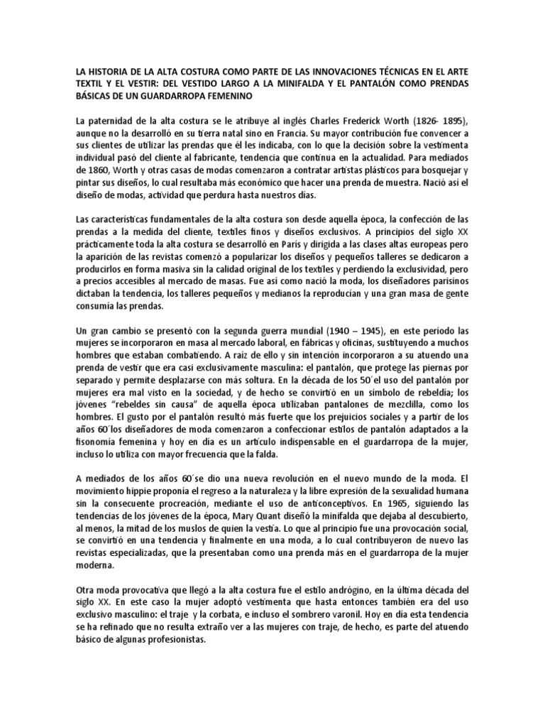 Historia de la Alta Costura y su Evolución | PDF | Moda | Ropa