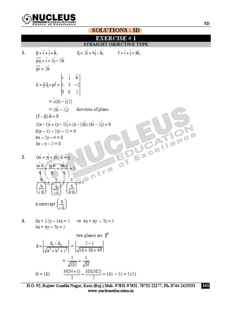 3D Sheet Ex 1-6 Solution 1 1638351602423 | PDF | Plane (Geometry ...