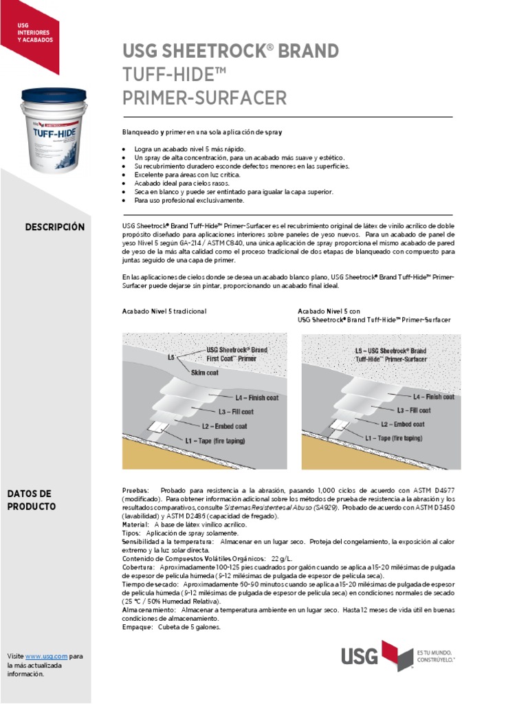 USG SHEETROCK® BRAND TUFFHIDE PRIMER SURFACERes PDF Pintura