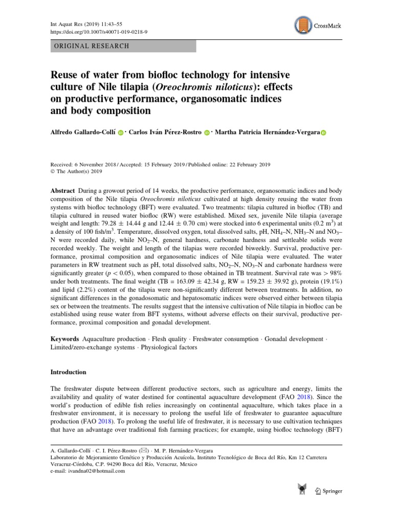 Reuse of Water from Biofloc Technology Systems for Intensive Nile