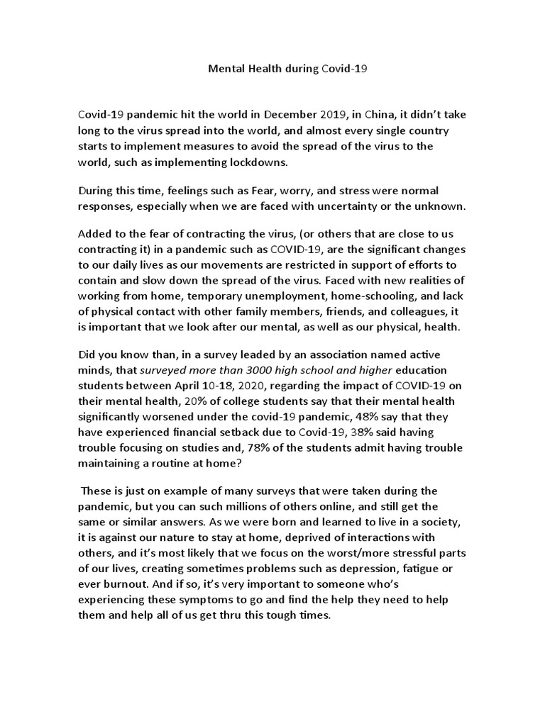 Mental Health During Covid | PDF