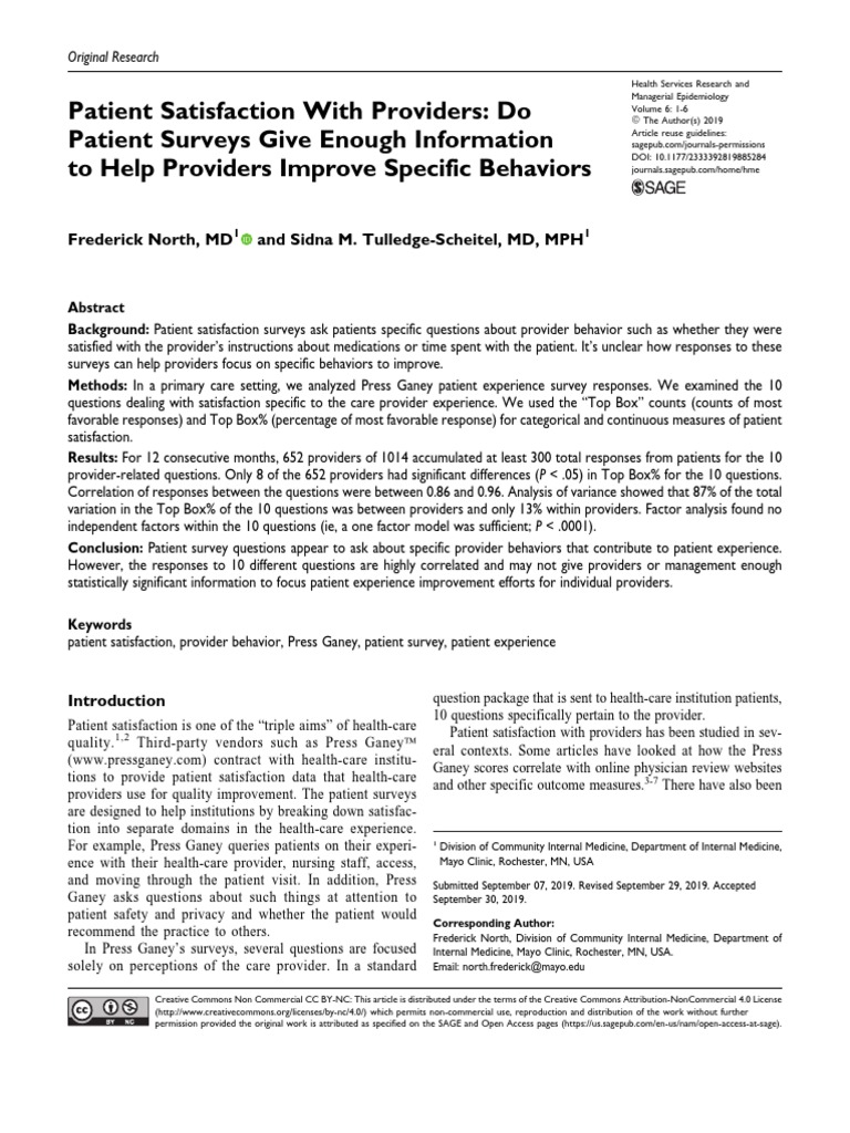 Patient Satisfaction Study | PDF | Statistics | Health Care