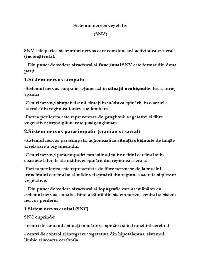 Sistemul Nervos Vegetativ | PDF