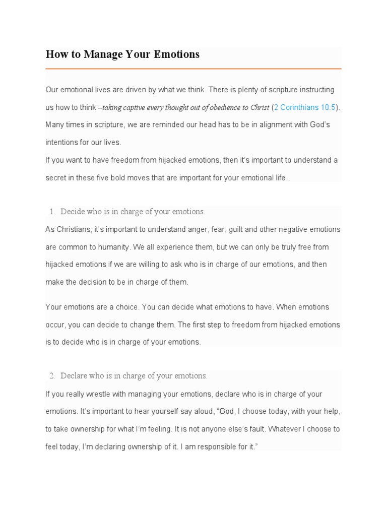 How To Manage Your Emotions PDF Emotions Anger