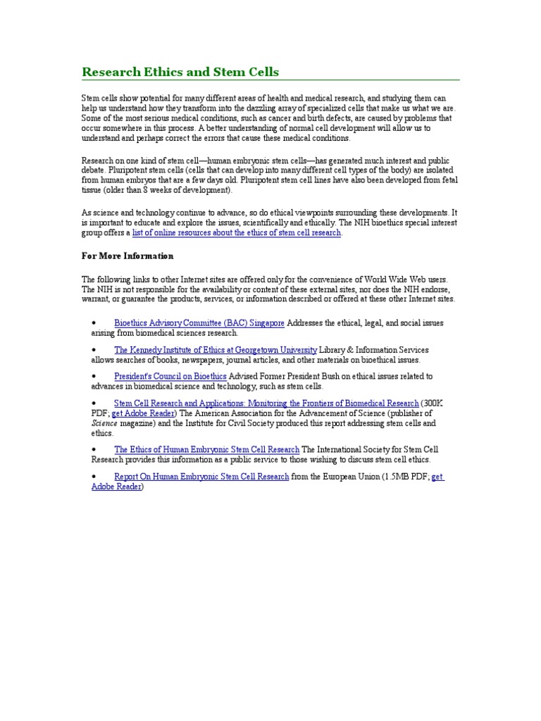 Ethics of Stem Cell Research Explained | PDF | Stem Cell | Embryonic ...