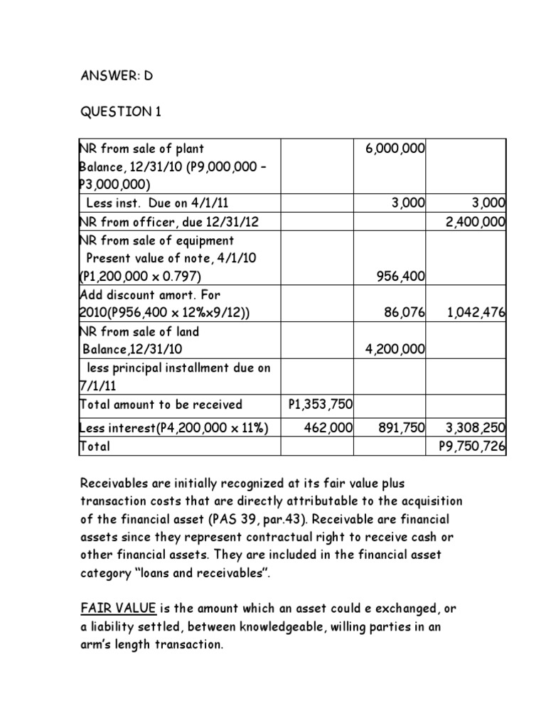 P4 Q1 | PDF | Fair Value | Historical Cost