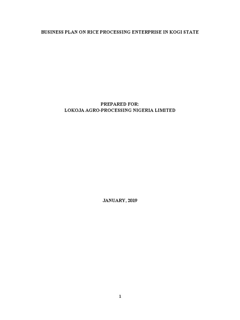 Rice Processing Business Plan Kogi | PDF | Marketing | Rice