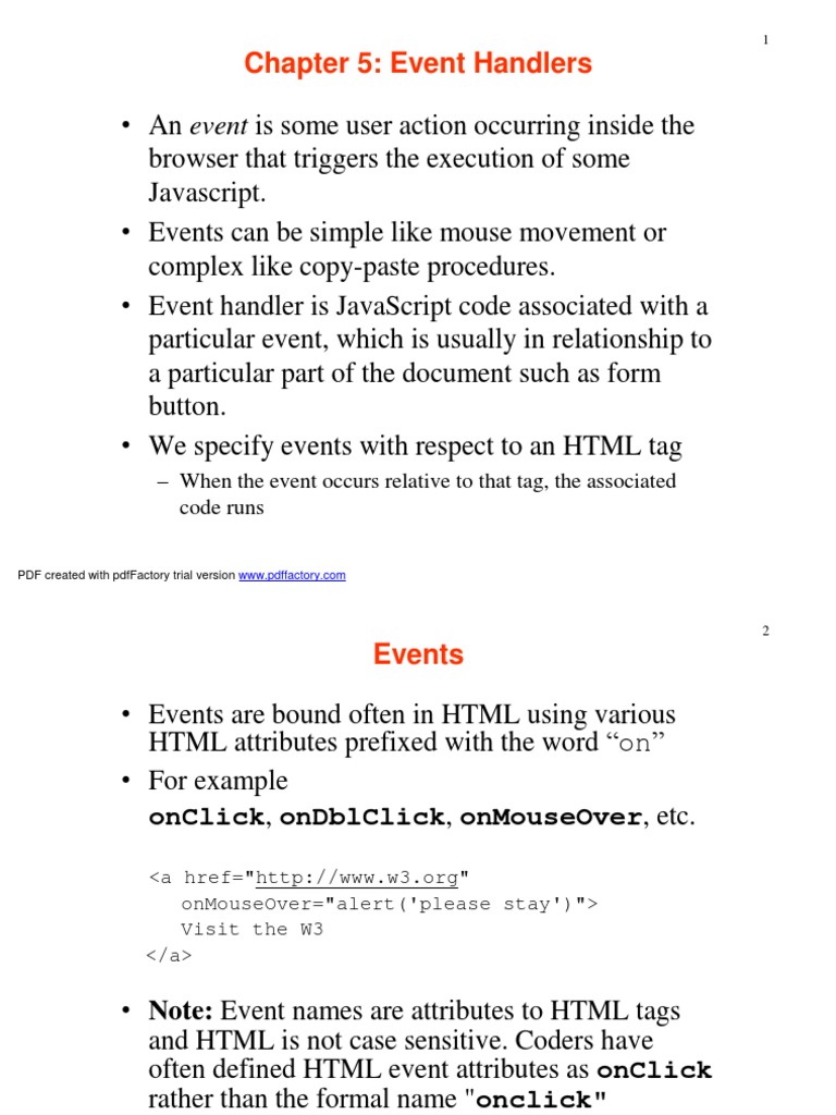 Chapter 5 Event Handlers When The Event Occurs Relative To That Tag