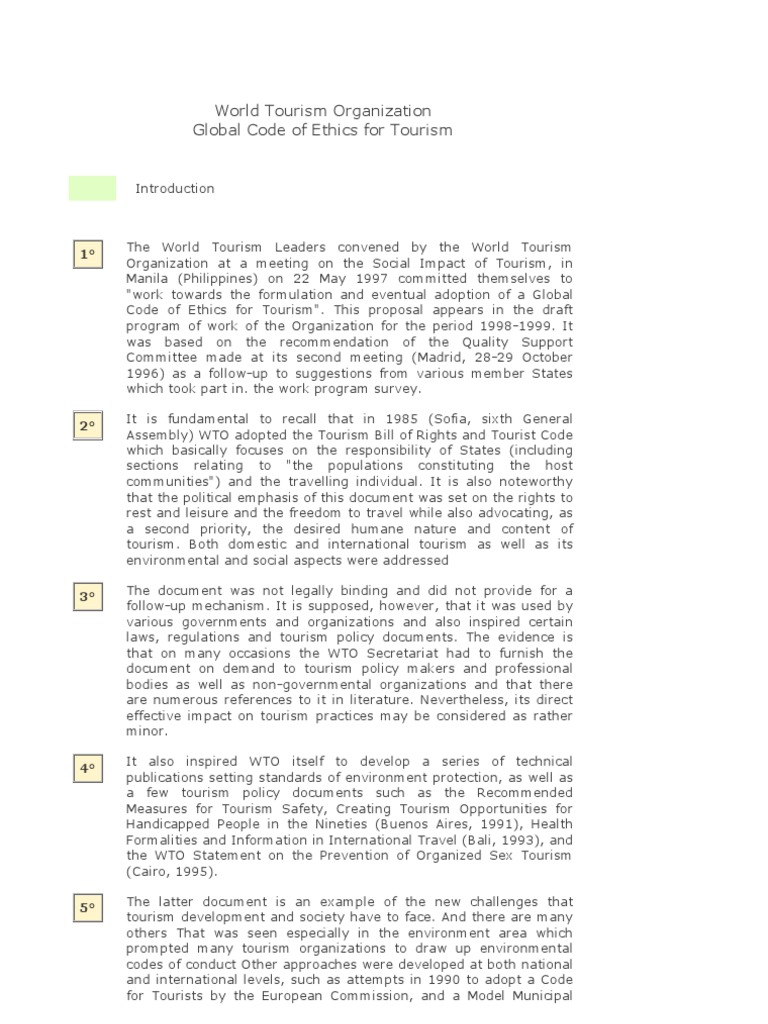 Global Code of Ethics for Tourism | PDF | World Trade Organization ...