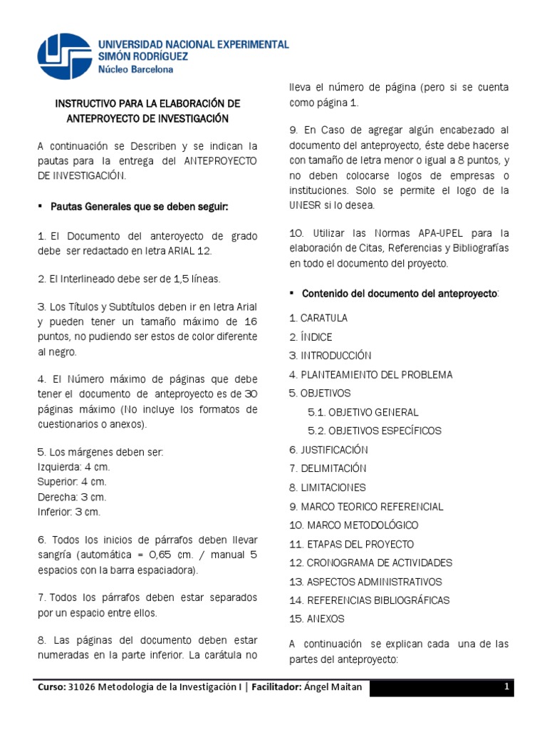 Instructivo para Anteproyecto de Investigación | PDF | Arte