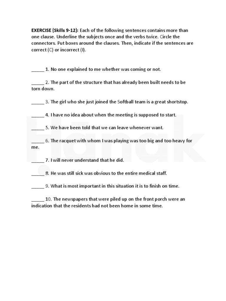 Clause Identification Exercise for Skills 9-12 | PDF