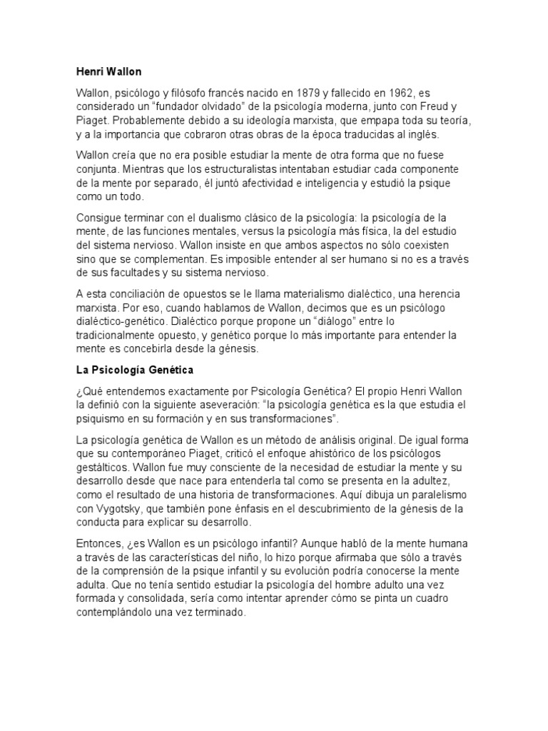 Henri Wallon PDF Sicología Mente