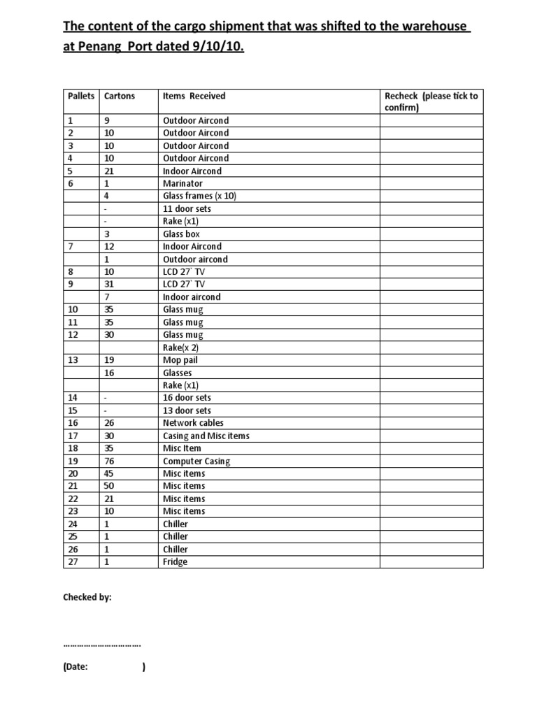Cartons Checking List | PDF