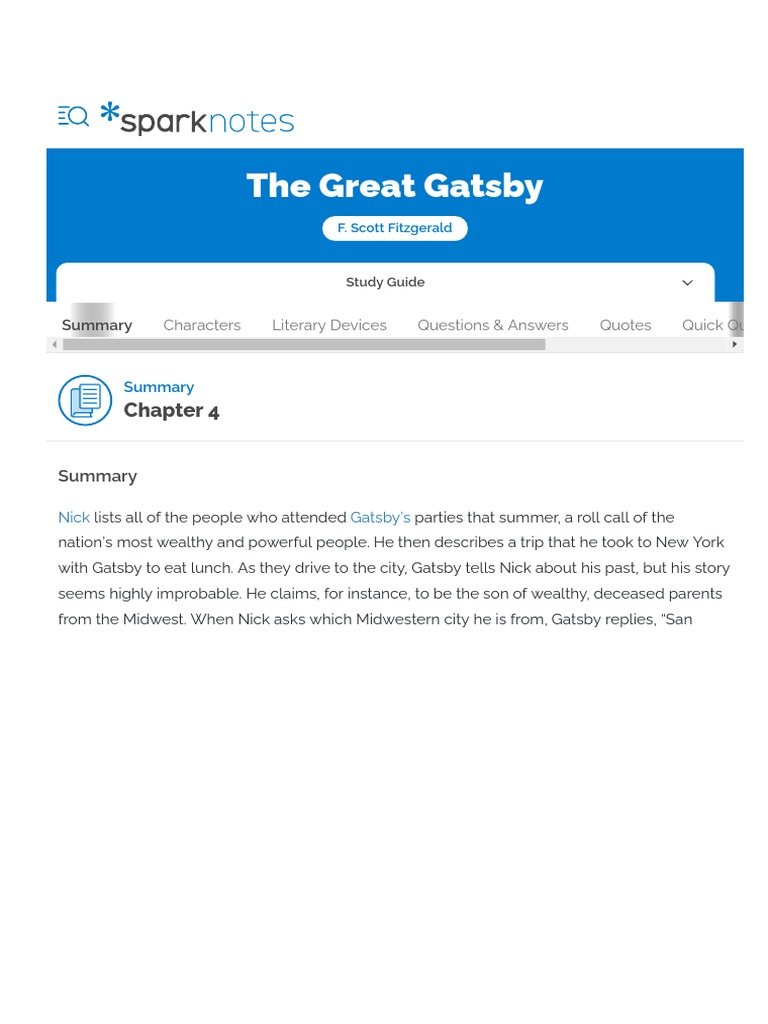 The Great Gatsby Characters Literary Devices Questions & Answers