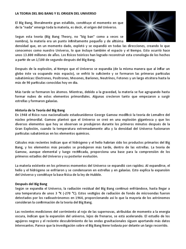 La Teoria Del Big Bang y El Origen Del Universo | PDF | Universo | Big Bang