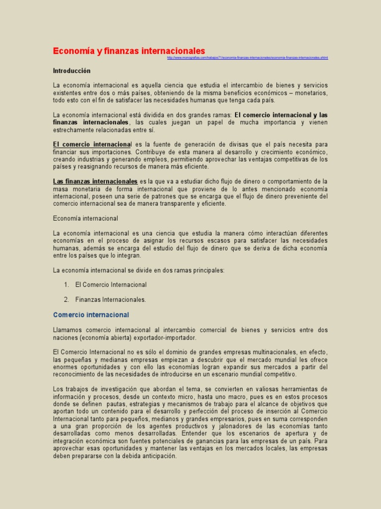 Economía y Finanzas Internacionales | PDF | Comercio | Business