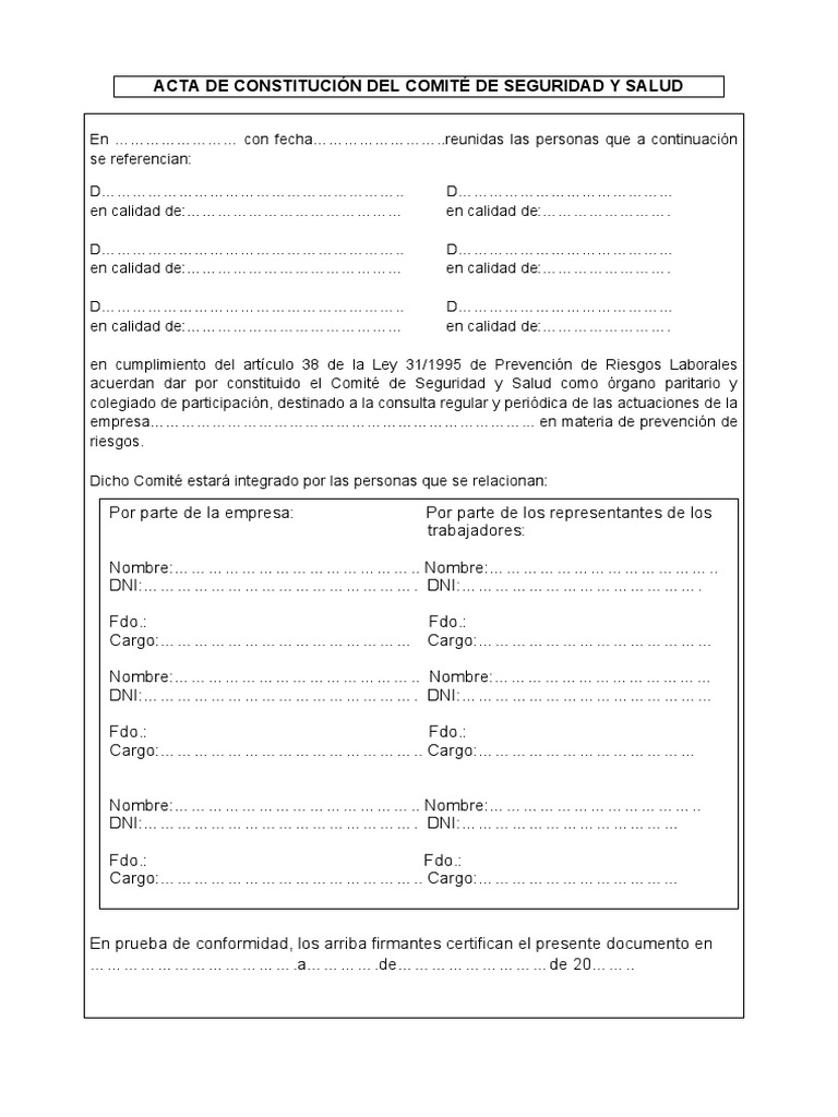 Acta de Constitución Del Comité de Seguridad y Salud | PDF