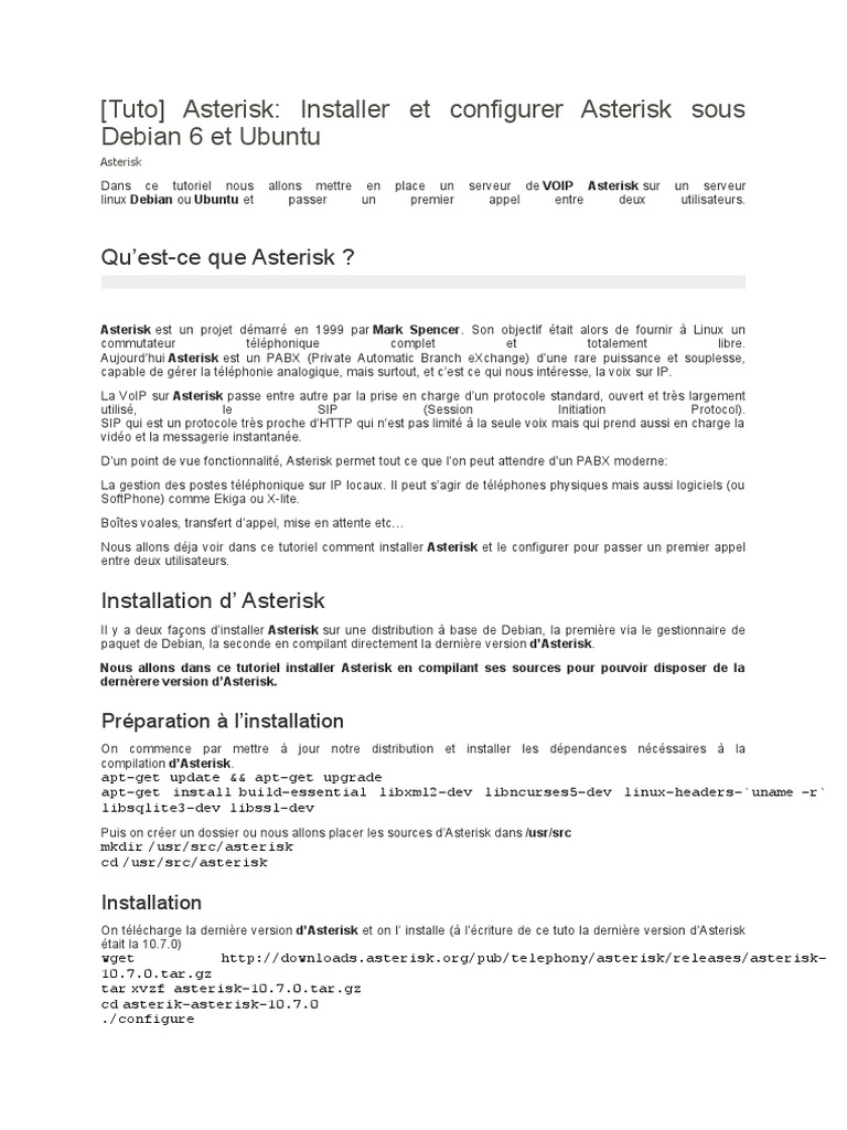Tuto Asterisk Installation | PDF | Voix sur IP | Informatique
