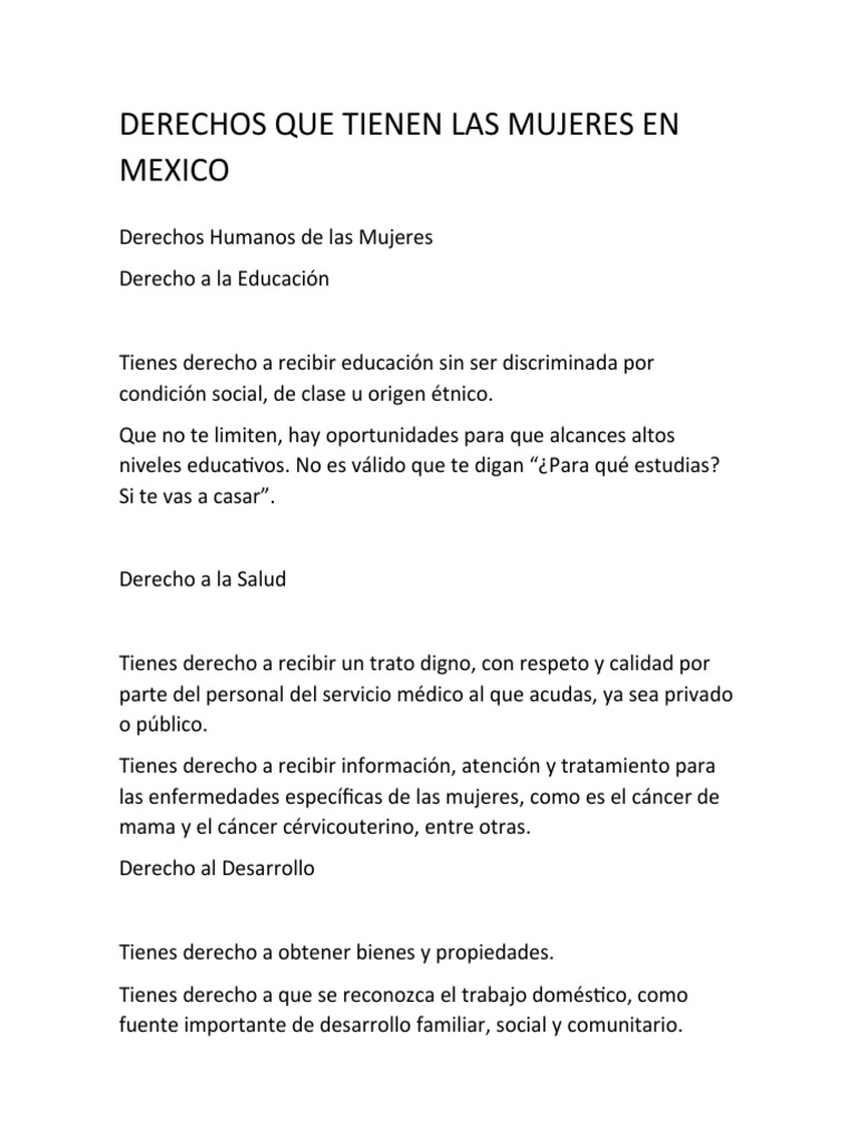 Derechos Que Tienen Las Mujeres en Mexico | PDF | La violencia contra ...