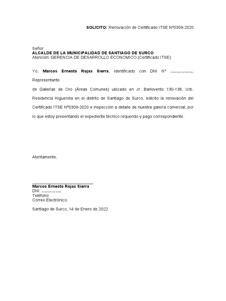 Carta Presentacion Expediente Tecnico Pdf