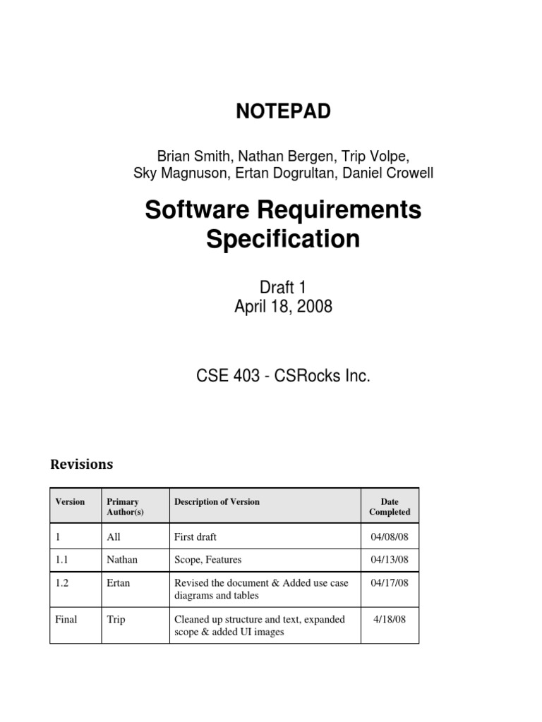 Software Requirements Specification: Notepad | PDF | Windows ...