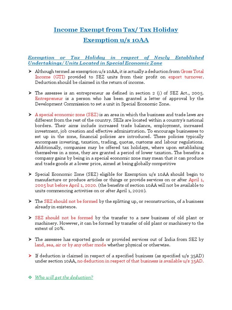 A Comprehensive Guide to the Tax Exemption and Deduction Available to Special Economic Zone 