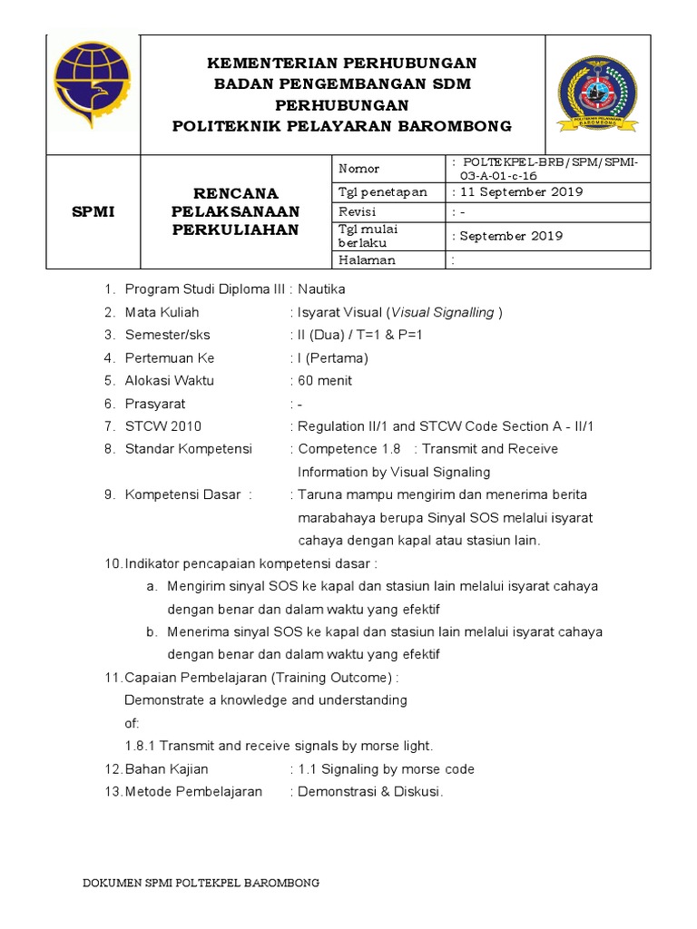 RPP Mata Kuliah Isyarat Visual | PDF