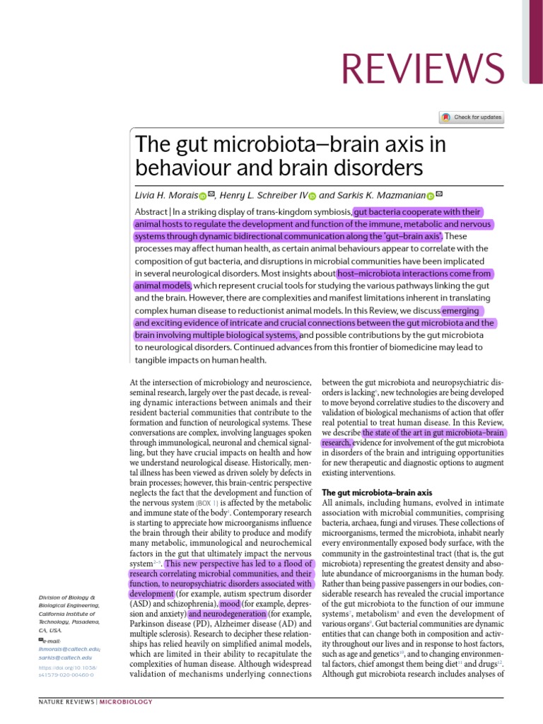 The Gut Microbiota Brain Axis 2021 | PDF | Nervous System | Microbiota