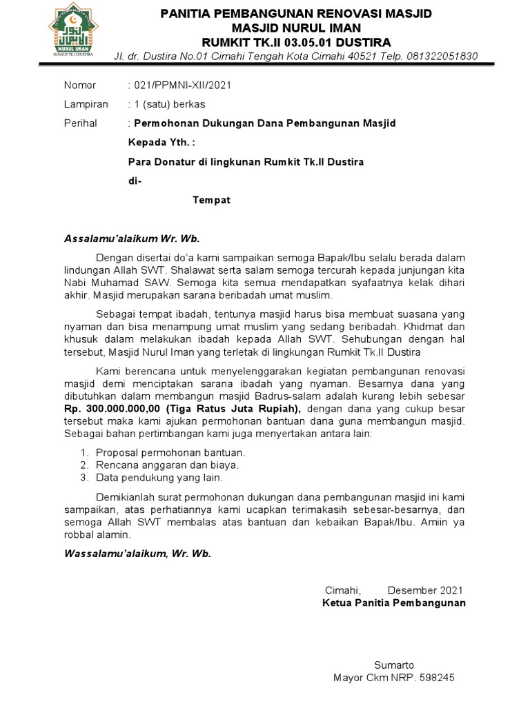 Proposal Renovasi Masjid Nurul Iman | PDF | Seni