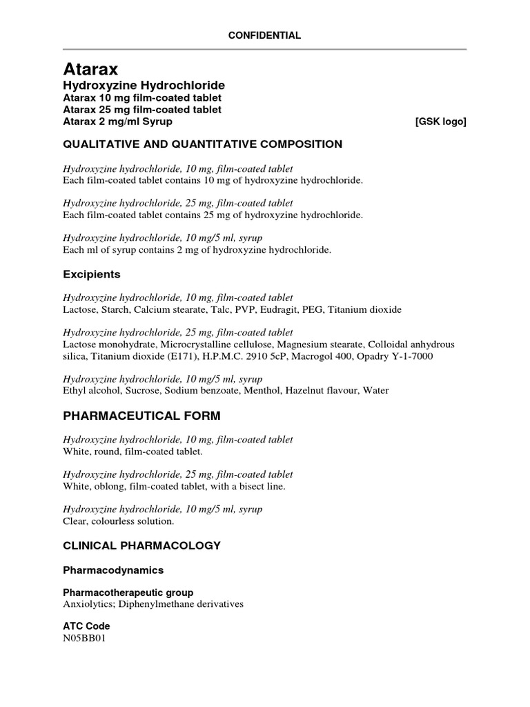Atarax Dosage and Pharmacology Guide | PDF | Pharmacology | Clinical ...