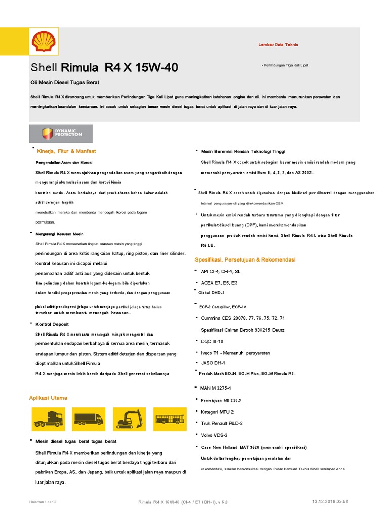 TDS - Rimula R4 X 15W-40 B-30 Indonesia 2020 | PDF | Teknologi & Rekayasa