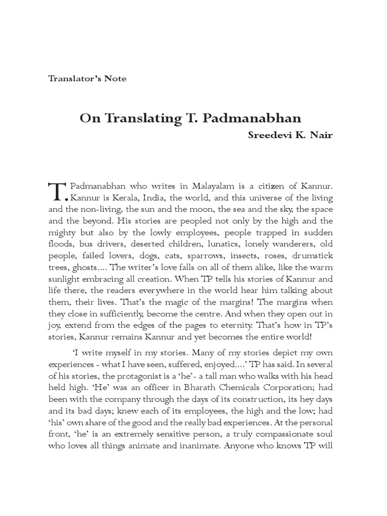 Translators Note T. Padmanabhan | PDF | Translations | Emotions